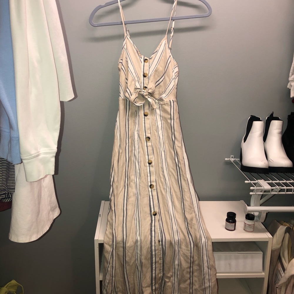 Midi button front stripe dress